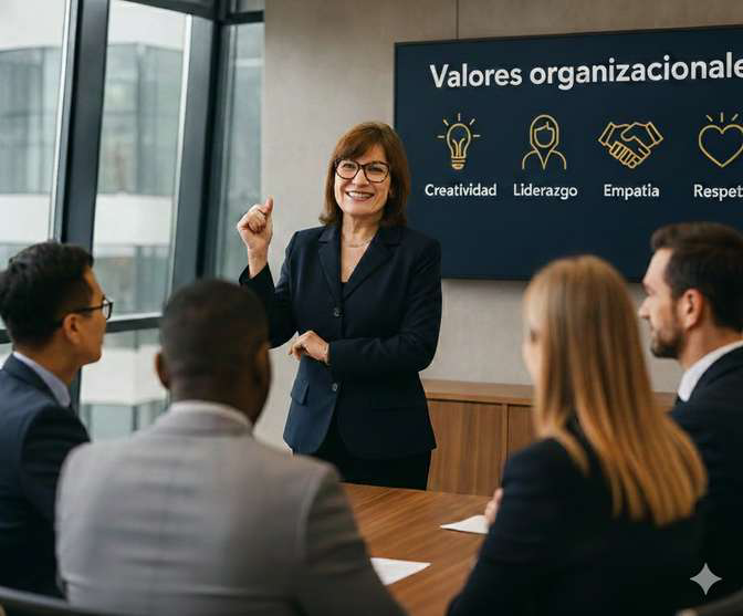 Carmen Teresa Loaiza facilitando un taller de valores organizacionales
